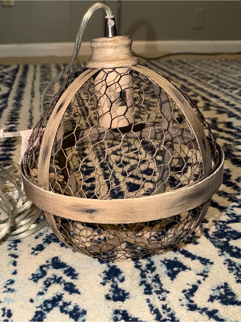Rustic Beige Wire Farmhouse Chicken Wire Hanging Pendant Light